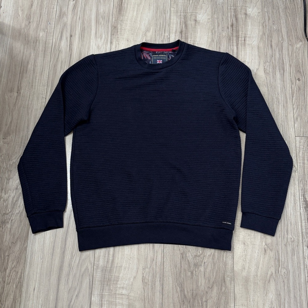 Dark Navy Textured Crewneck Sweater - Men's